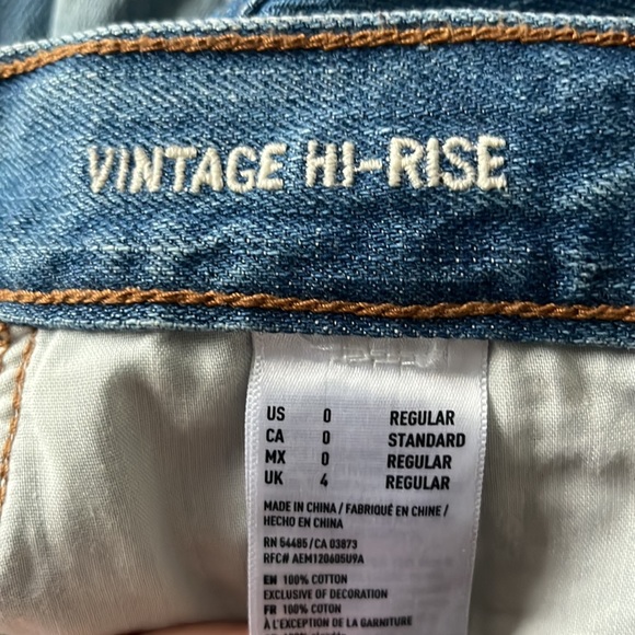 AMERICAN EAGLE Vintage Hi-Rise two-tone Jeans Button fly Chewed hem Rigid denim - Picture 8 of 8